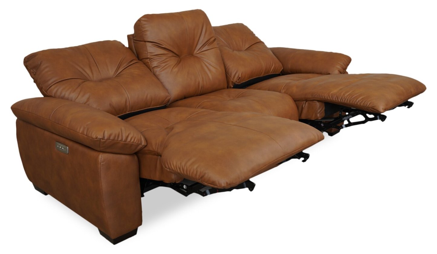 Bello 91.7 Leather-Look Fabric Power Reclining Sofa - Brown | Sofa à inclinaison électrique Bello de 91,7 po en tissu d’apparence cuir - brun