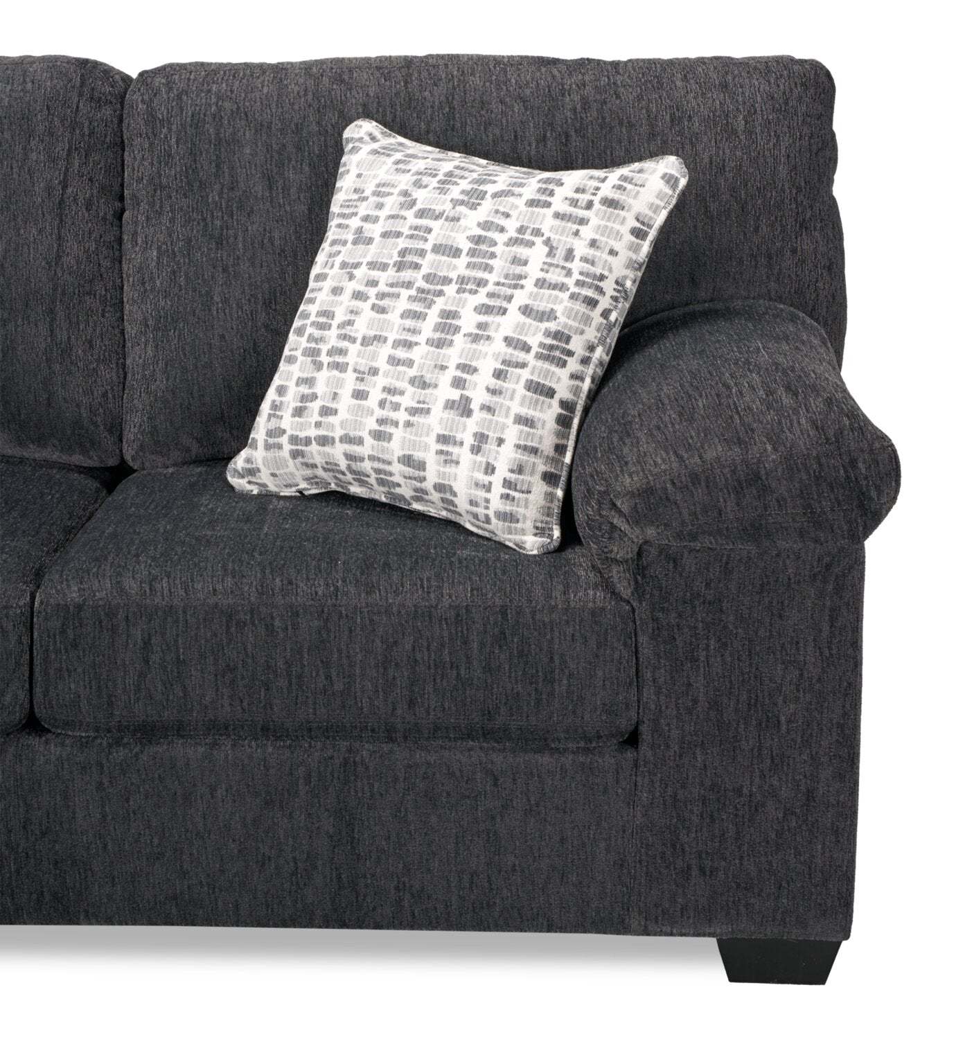 Fabriqué au Canada, canapé sectionnel de gauche Morgan 2 pièces en tissu de chenille avec sofa et coussins décoratifs - gris