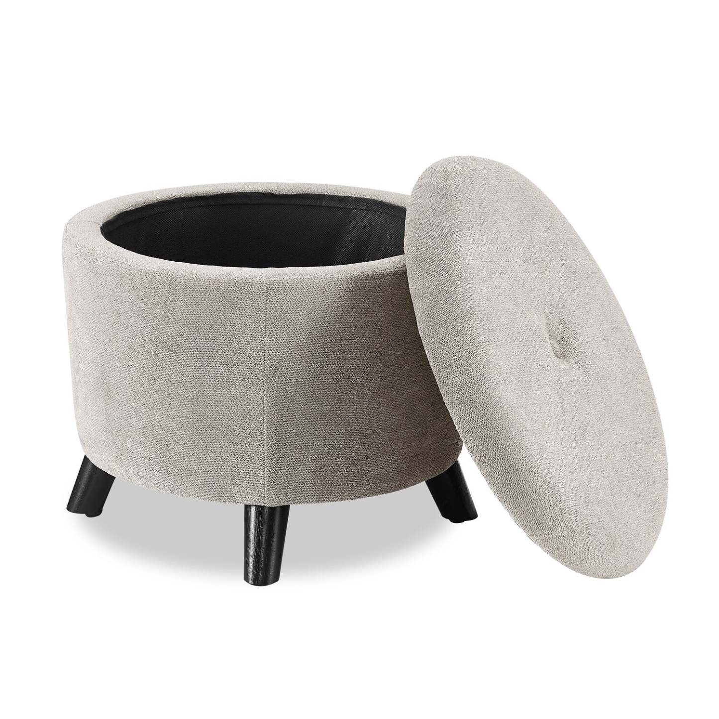 Pouf de rangement rond Winnipeg de 17,5 po en tissu - gris