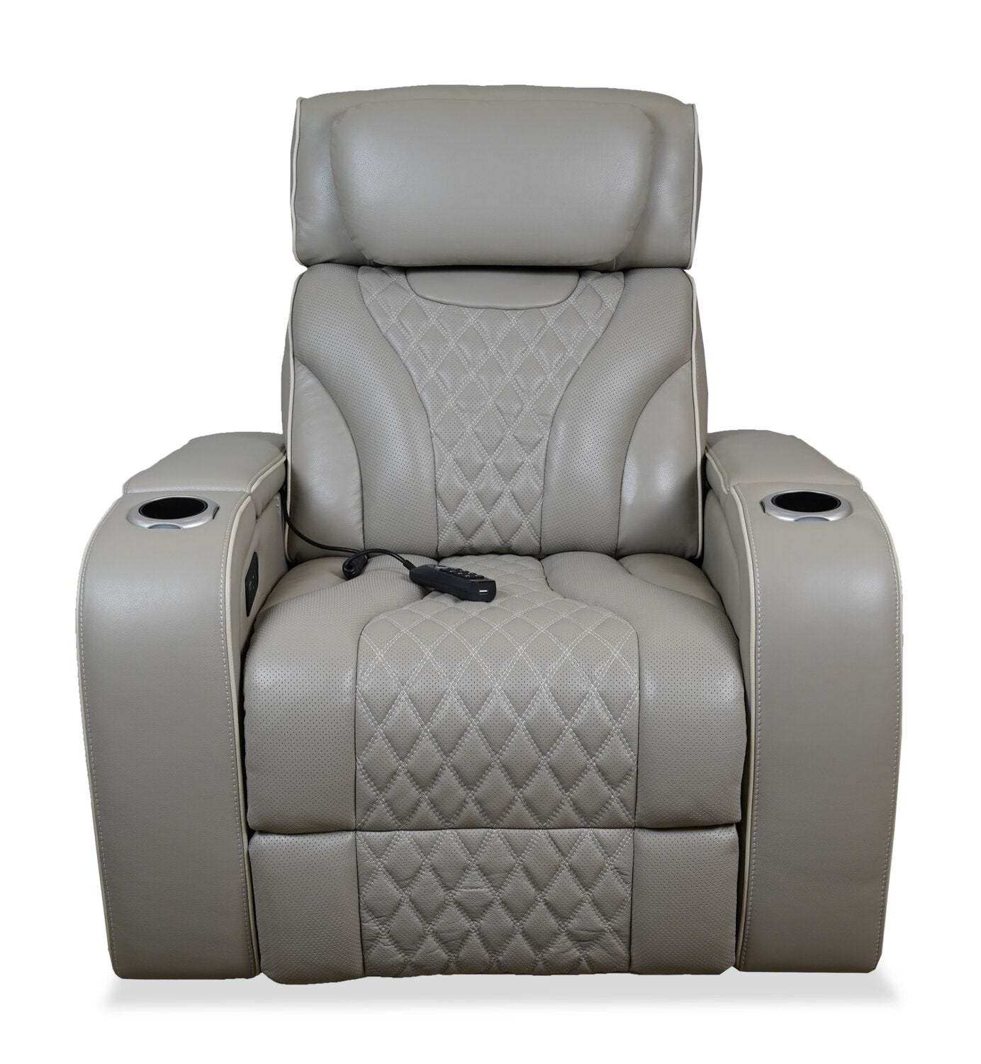 Fauteuil de massage à inclinaison électrique Elite de 38 po en cuir véritable avec son immersif et appuie-tête électrique - mastic
