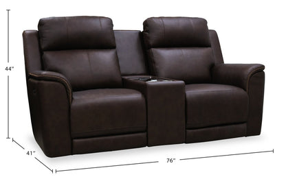 Vibe 76 Genuine Leather Massage Power Reclining Loveseat with Immersive Audio and Power Headrests - Brown | Causeuse de massage à inclinaison électrique Vibe de 76 po en cuir véritable avec son immersif et appuie-têtes électriques - brune