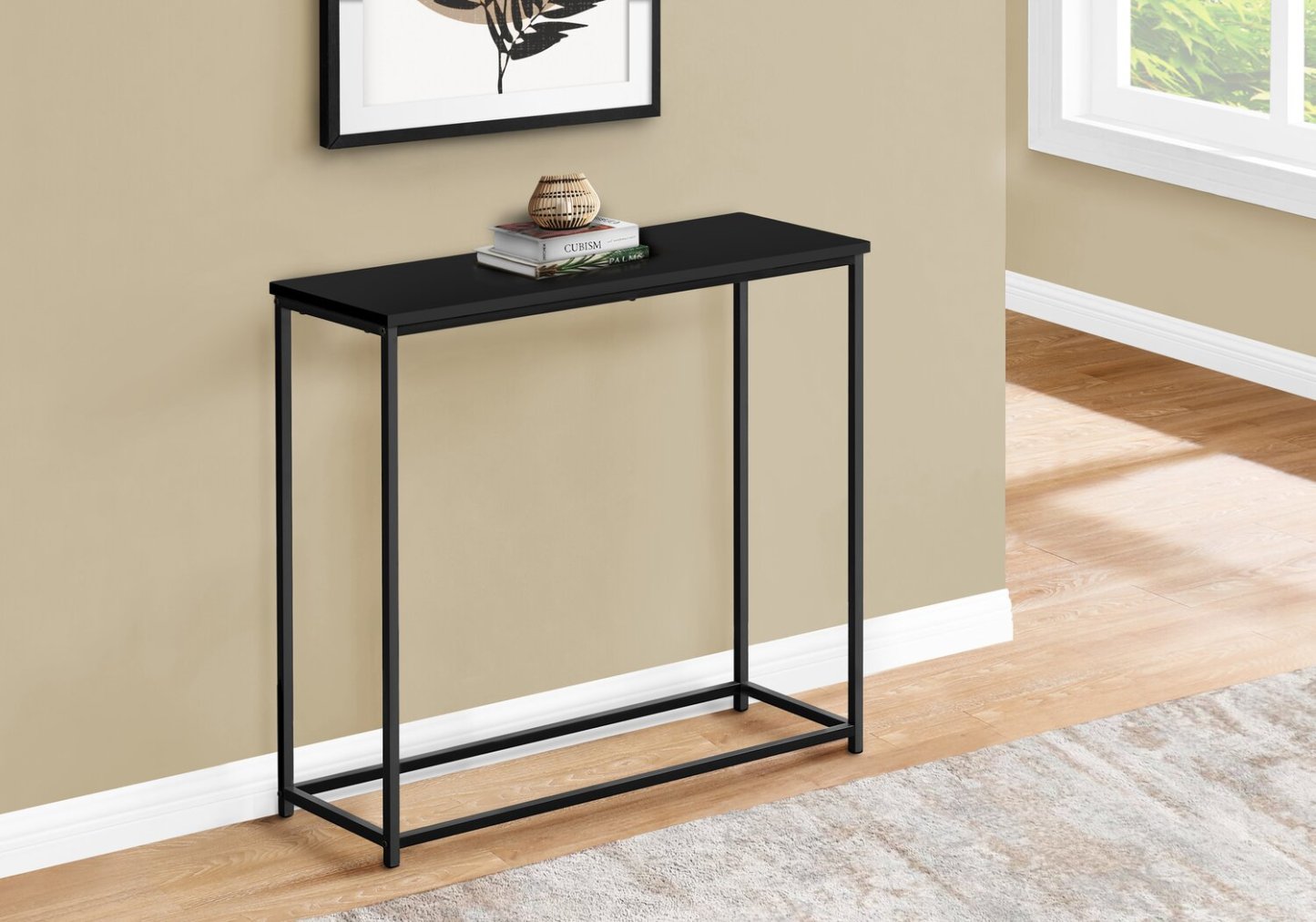 Table de canapé moderne Alma 31.5 - Noir avec cadre en métal noir | Table de salon moderne Alma de 31,5 po - noire avec armature en métal noir