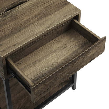 Table de nuit Akio à 1 tiroir avec rangement relevable, 18 L x 25,75 H - Marron/Noir | Table de nuit Akio de 18 po (l) x 25,75 po (H) à 1 tiroir avec dessus relevable et rangement - brune et noire