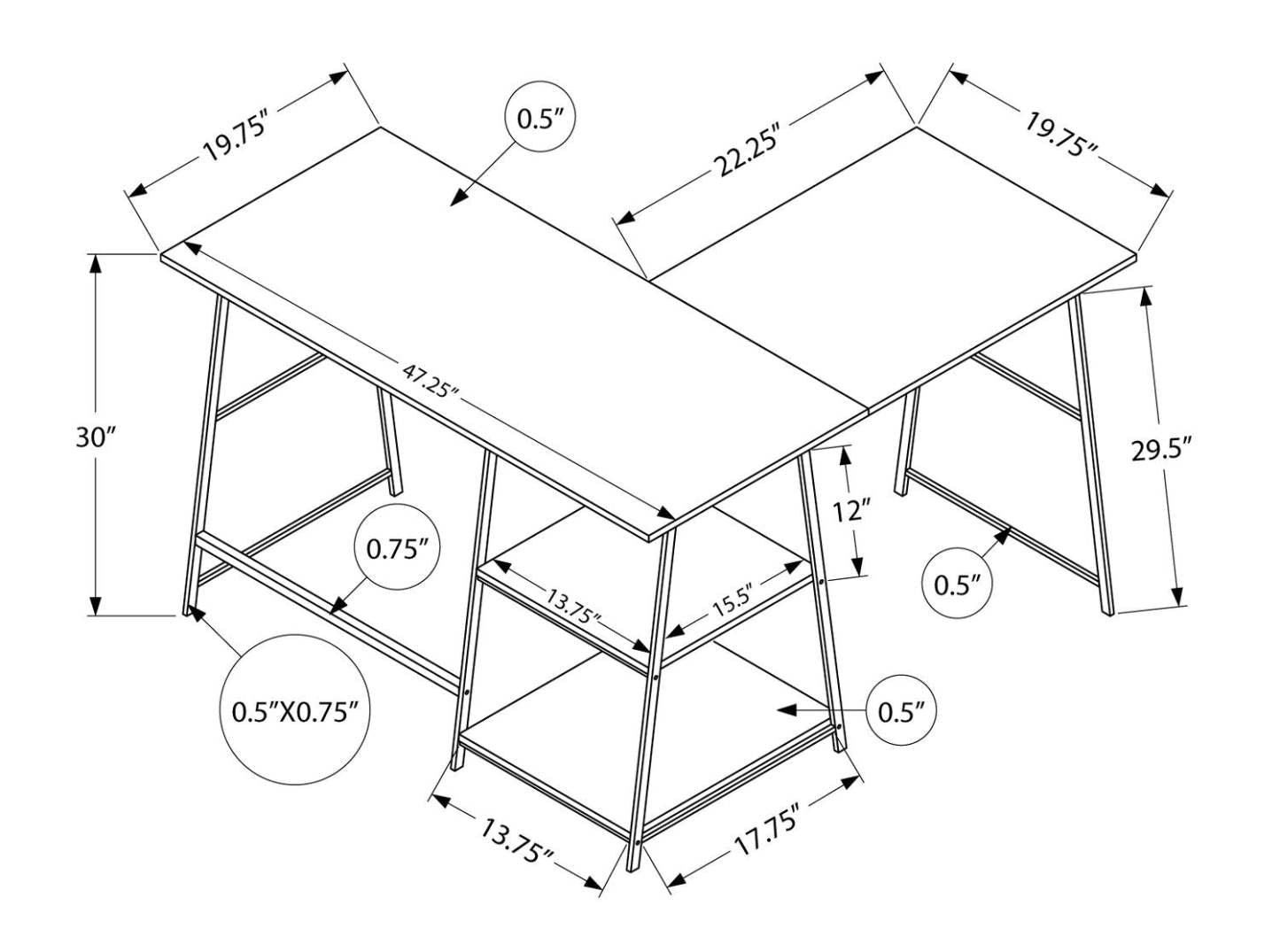 Bureau en forme de L Keenan 47,25 avec étagères ouvertes - Taupe|Bureau en forme de L Keenan de 47,25 po à tablettes ouvertes - taupe