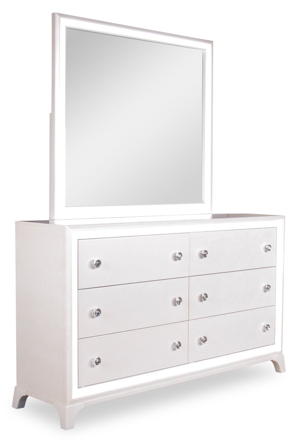 Miroir de commode de chambre à coucher Halo avec lumière LED, Glam - Blanc | Miroir de commode de chambre à coucher somptueux Halo avec éclairage à DEL - blanc