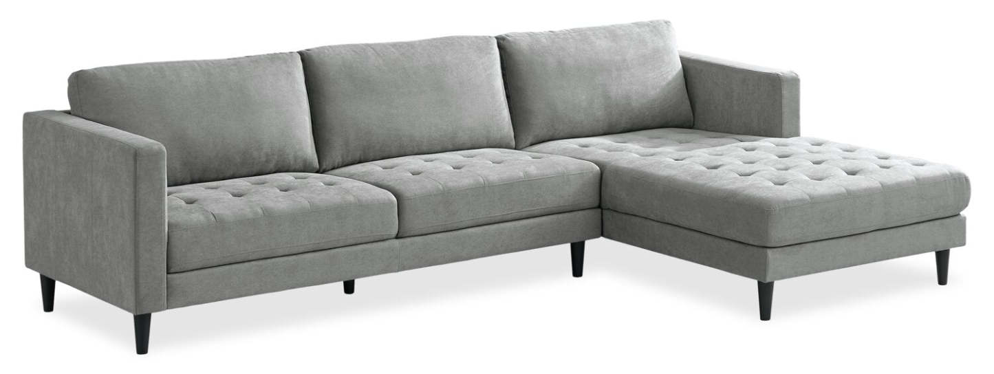 Sofa sectionnel de droite Metro 2 pièces en tissu avec fauteuil long et coussins de siège capitonnés - gris