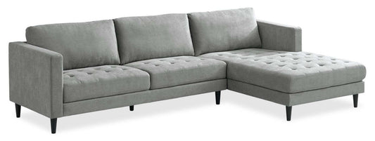 Sofa sectionnel de droite Metro 2 pièces en tissu avec fauteuil long et coussins de siège capitonnés - gris