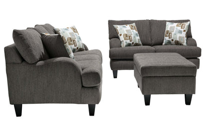 Made in Canada Nofia 58 Chenille Fabric Loveseat with Two Accent Pillows and Wood Legs - Charcoal Grey | Causeuse Nofia de 58 po fabriquée au Canada en tissu de chenille avec 2 coussins décoratifs et pattes en bois - gris anthracite