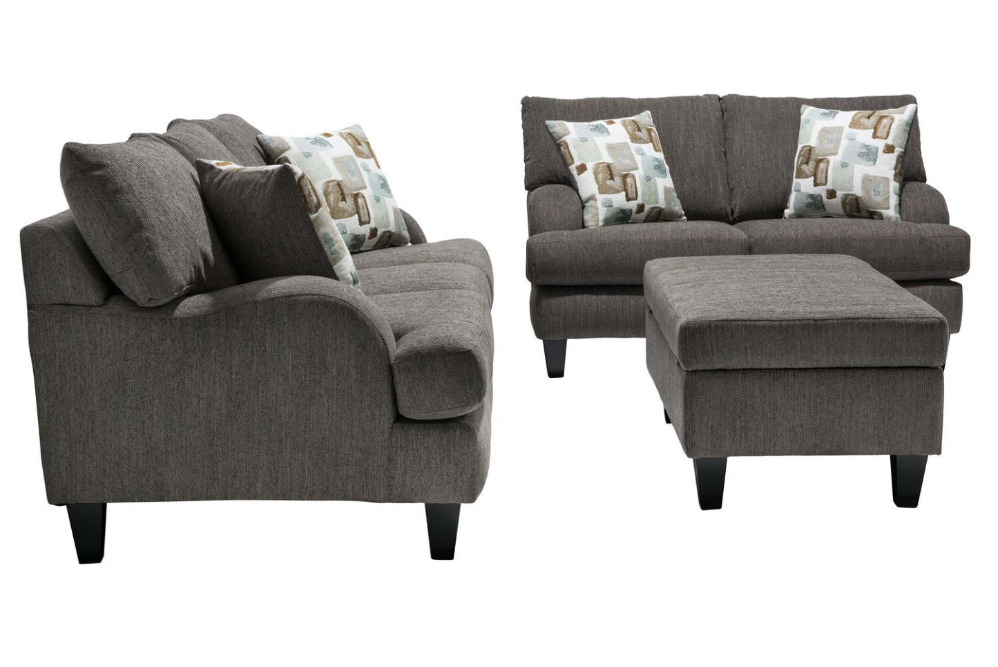 Made in Canada Nofia 44 Chenille Fabric Storage Ottoman with Wood Legs - Charcoal Grey | Pouf de rangement Nofia de 44 po fabriqué au Canada en tissu de chenille avec pattes en bois - gris anthracite