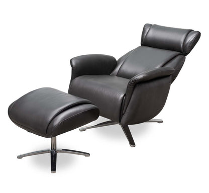 Vega 29,5 Fauteuil inclinable pivotant sans stress en similicuir avec repose-pieds et pieds en aluminium - Gris | Fauteuil pivotant inclinable Vega antistress de 29,5 po en similicuir avec repose-pieds et pattes en aluminium - gris