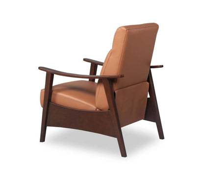 Aydin 27.5 Fauteuil d’appoint à inclinaison par poussée en cuir véritable avec accoudoirs et pattes en bois - orange chameau