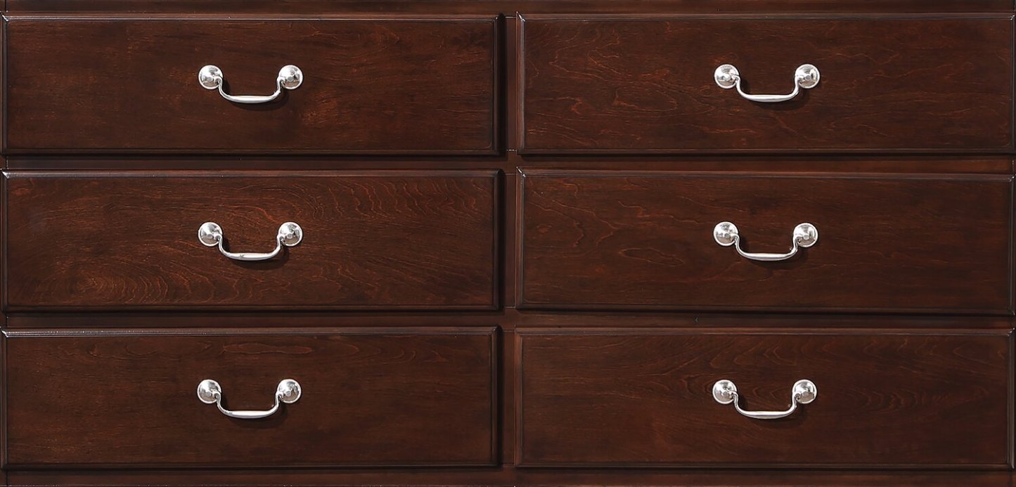 Commode à 6 tiroirs Marco pour chambre à coucher, 58 L x 35 H - Brun Cerise | Commode Marco de 58 po (l) x 35 po (H) à 6 tiroirs pour la chambre à coucher - brun cerisier