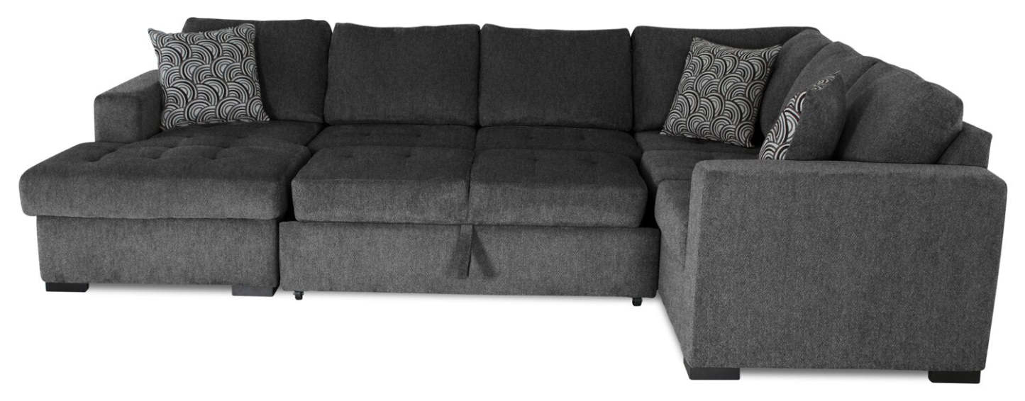 Fabriqué au Canada, sectionnel convertible Legend 4 pièces en tissu chenille avec chaise longue de rangement - gris poivre