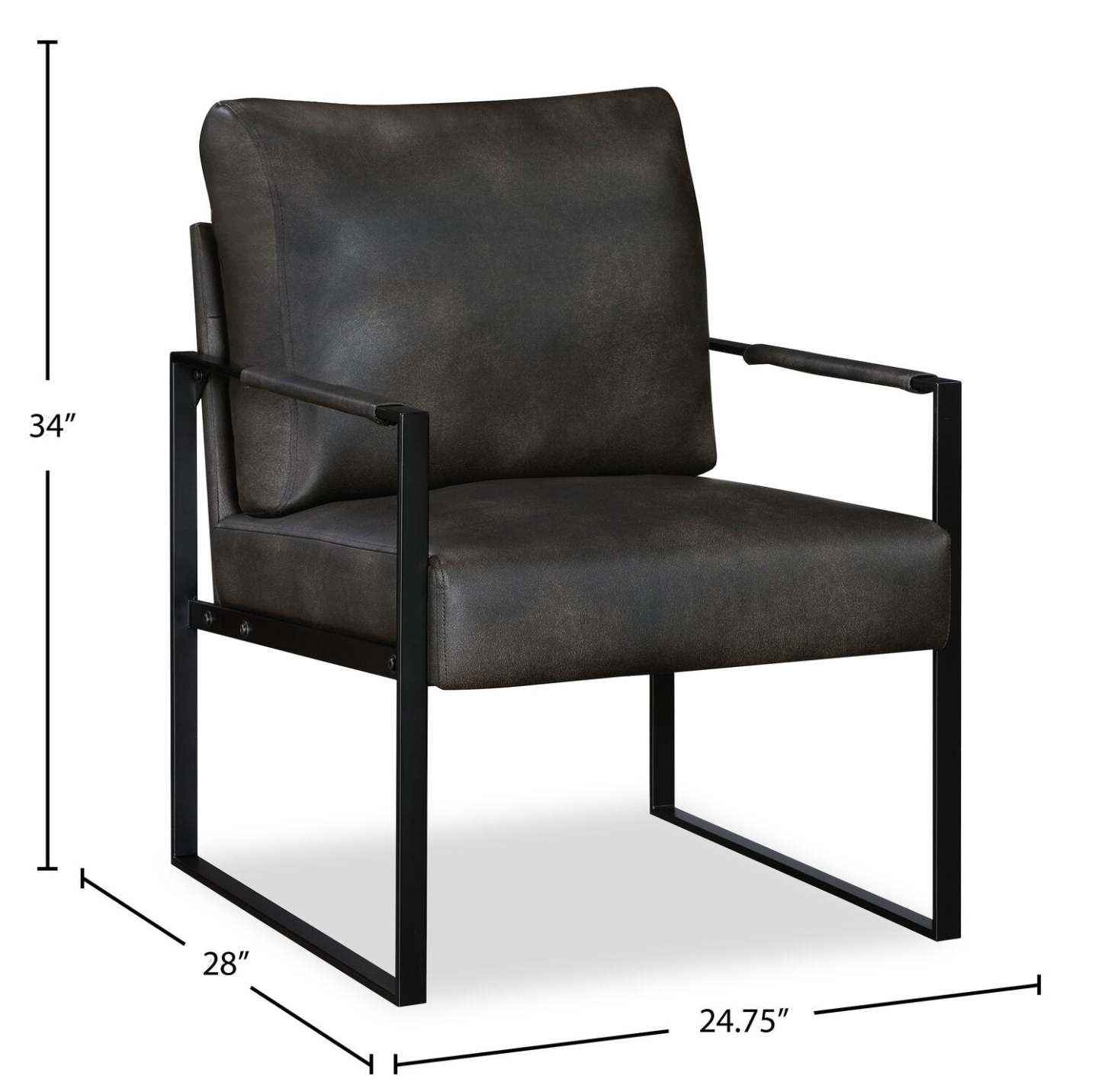Fauteuil d'appoint en similicuir Nico 24.75 avec pieds en métal - Gris foncé | Fauteuil d'appoint Nico de 24,75 po en similicuir avec pattes en métal - gris foncé