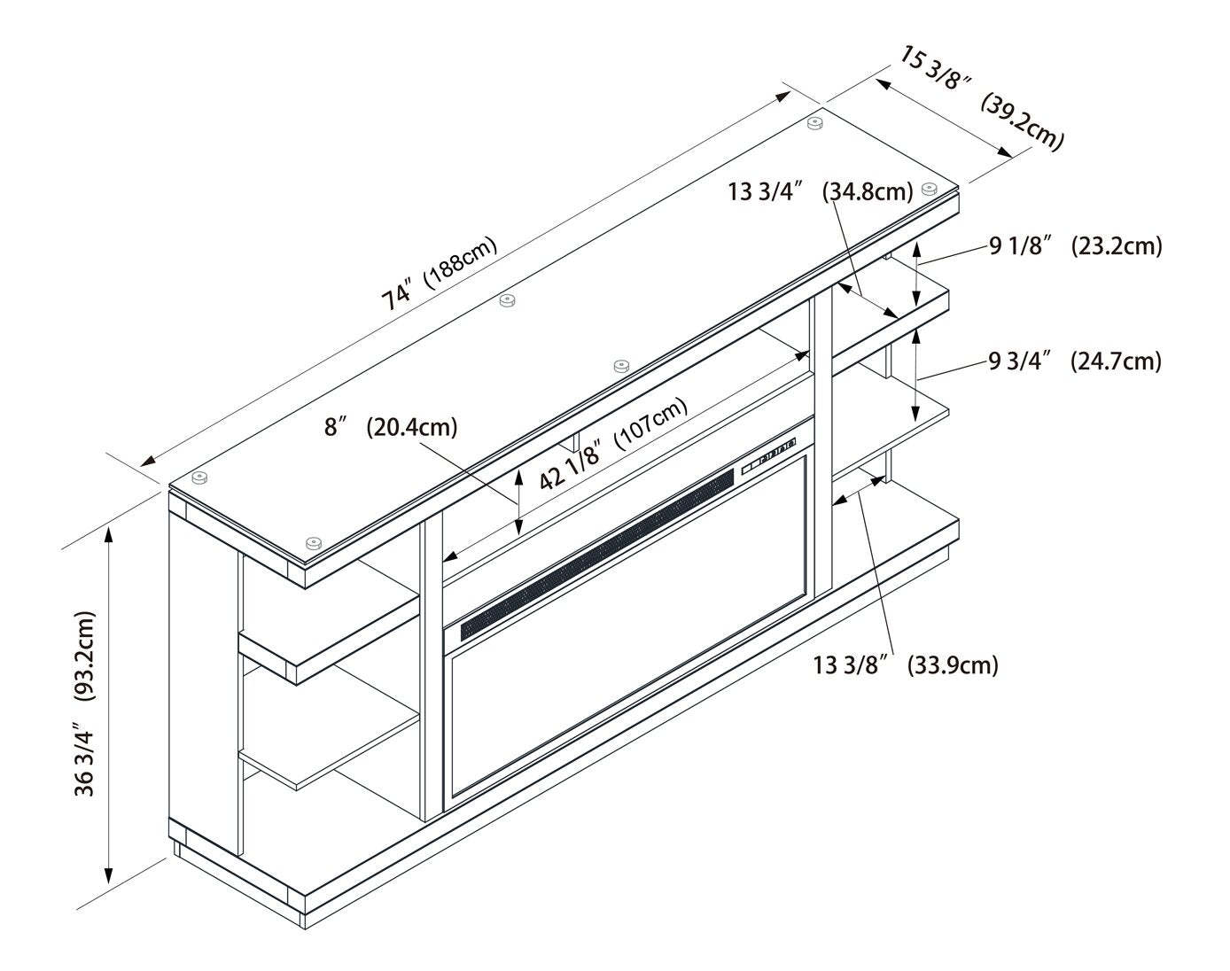Axel 74 Meuble pour téléviseur moderne avec foyer électrique, rangement et système de gestion des câbles pour téléviseurs jusqu'à 85 po - taupe