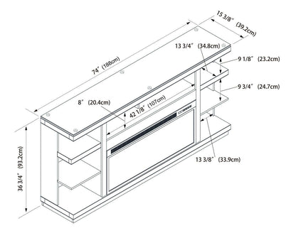 Axel 74 Meuble pour téléviseur moderne avec foyer électrique, rangement et système de gestion des câbles pour téléviseurs jusqu'à 85 po - taupe