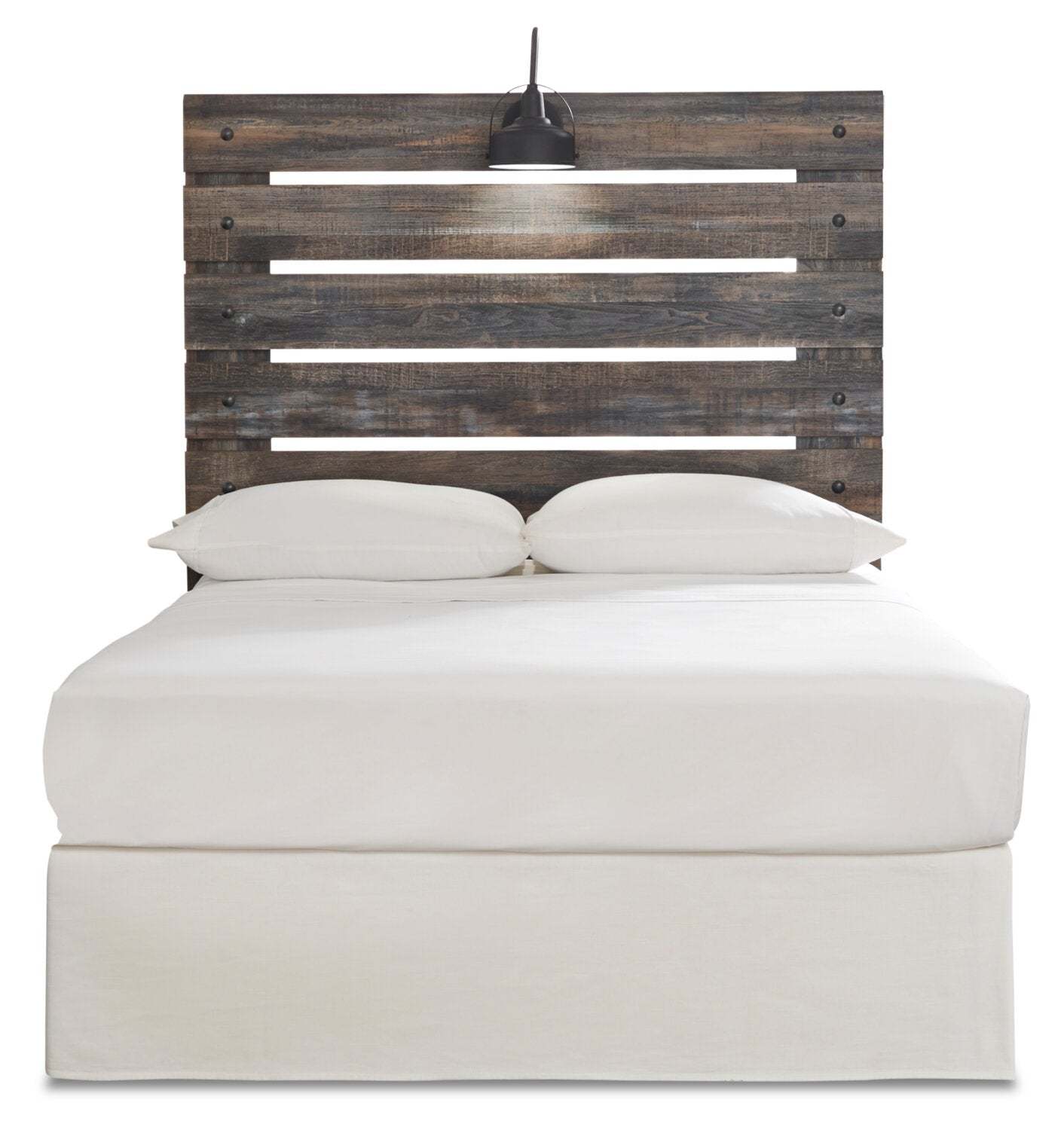 Tête de lit à panneau Abby avec lumière LED et ports USB, marron - Pleine grandeur | Tête de lit à panneau Abby avec éclairage à DEL et ports USB, brune - format allumé double