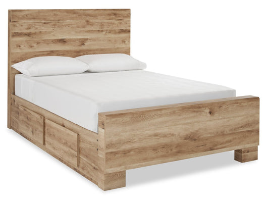 Lit de rangement Derekson naturel avec 2 tiroirs latéraux intégrés - format grand lit | Derekson Storage Bed with 2 Built-In Side Drawers, Natural - Queen Size