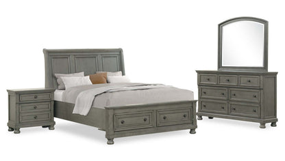 Chelsea 6pc Bedroom Set with Storage Bed, Dresser & Mirror, Grey - Queen Size | Ensemble de chambre à coucher Chelsea 6 pièces avec lit de rangement, commode et miroir, gris - taille queen