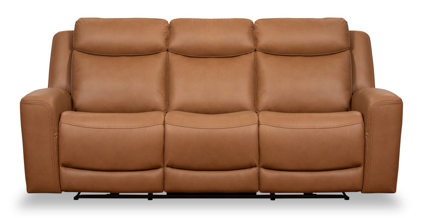 Sofa à inclinaison électrique Prescott de Scott Living de 88,5 po en cuir véritable avec appuie-têtes électriques - brun courge musquée