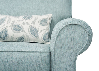 Fauteuil Scarlett de 41,5 po fabriqué au Canada en tissu de chenille avec accoudoirs enroulés et coussin décoratif - bleu marine