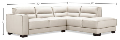 Canapé sectionnel de droite Citadel 2 pièces en cuir de qualité supérieure avec pattes en bois véritable - blanc givré