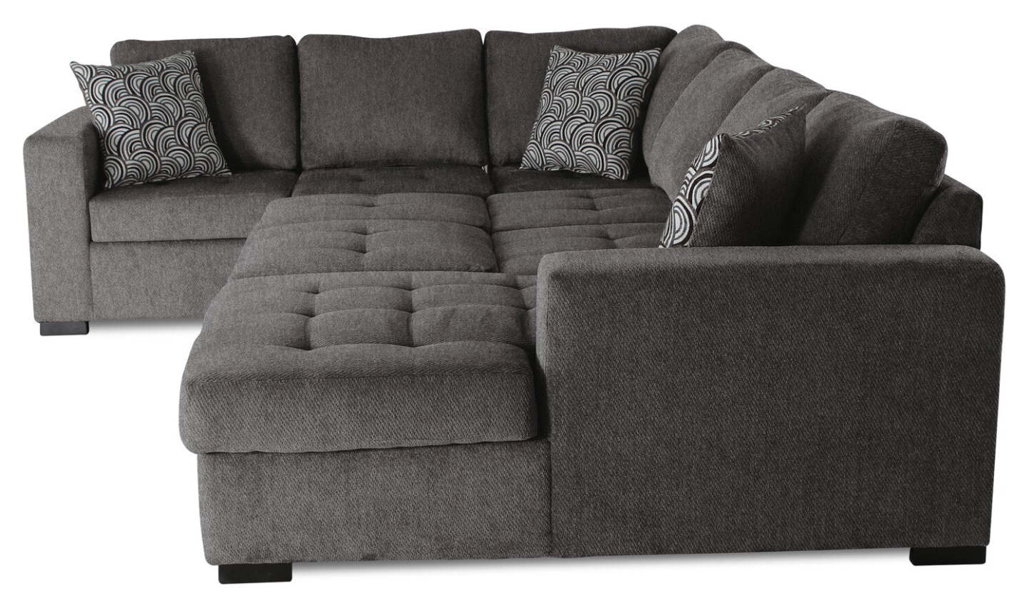 Made in Canada Legend 4-Piece Right-Facing Chenille Fabric Sleeper Sectional with Storage Chaise - Pewter Brown | Canapé-lit sectionnel de droite Legend 4 pièces fabriqué au Canada en tissu de chenille avec chaise longue de rangement - brun étain