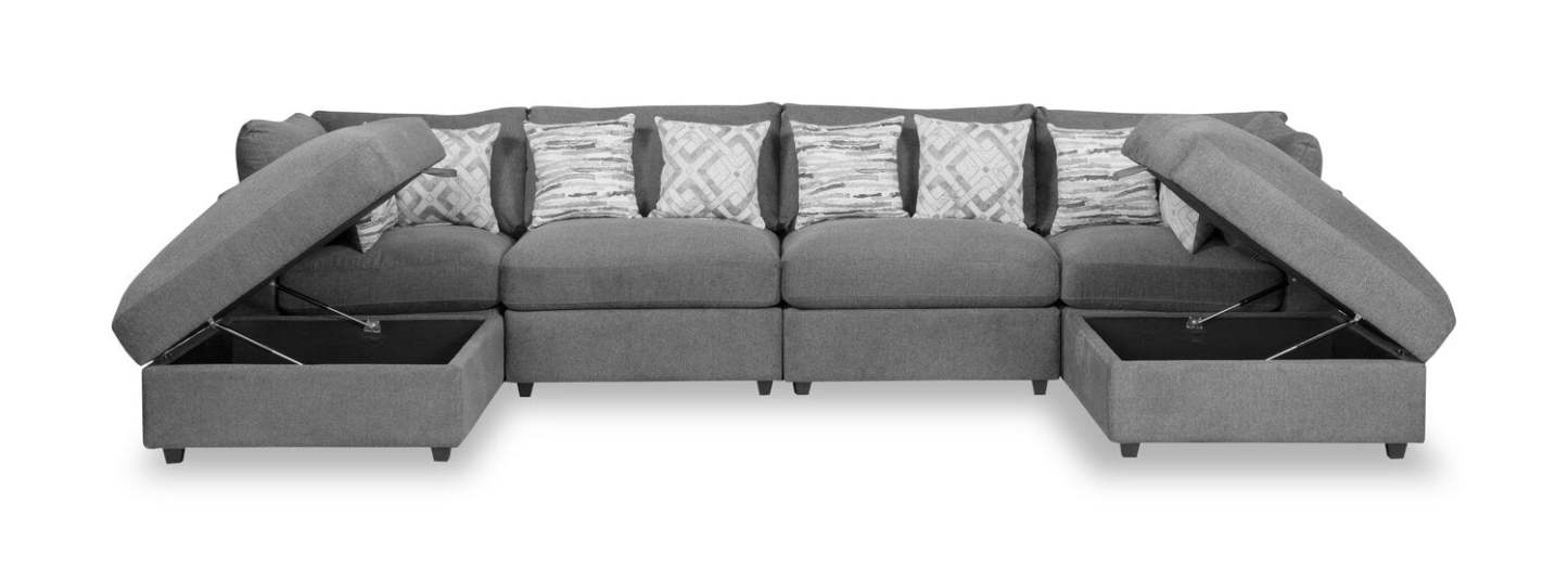 Scott Living Evolve Modular 6-Piece Linen-Look Fabric Sectional with Feather Down Cushions - Charcoal Grey | Canapé sectionnel modulaire Evolve de Scott Living 6 pièces en tissu d’apparence lin avec coussins en duvet et plumes - gris anthracite
