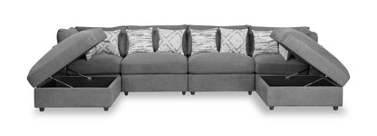Scott Living Evolve Modular 6-Piece Linen-Look Fabric Sectional with Feather Down Cushions - Charcoal Grey | Canapé sectionnel modulaire Evolve de Scott Living 6 pièces en tissu d’apparence lin avec coussins en duvet et plumes - gris anthracite
