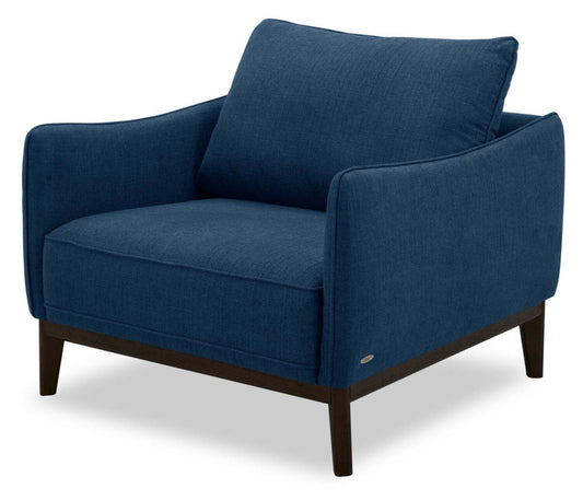 Fauteuil Gena de Cindy Crawford Home de 38,5 po en tissu d'apparence lin avec coussin de dossier amovible - bleu minuit
