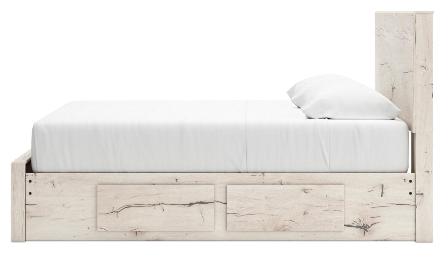 Lit de rangement Derekson blanc rustique avec 2 tiroirs latéraux intégrés - format très grand lit | Derekson Storage Bed with 2 Built-In Side Drawers, Rustic White - King Size