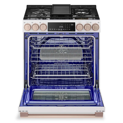 LG Studio 6,3 pi3 Cuisinière à gaz intelligente InstaViewMD avec friture à air - essence blanche - LSGS6338N | Cuisinière à gaz intelligente LG Studio de 6,3 pi3 avec hublot InstaViewMD et friture à air - essence blanche - LSGS6338N | LSGS6338