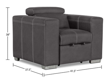 Fauteuil Drake de 41,5 po en tissu de suédine avec pouf rétractable et appuie-têtes relevables - gris ciment