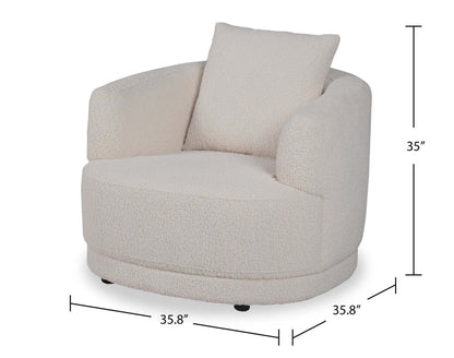 Fauteuil arrondi Moon de 35,8 po en tissu avec coussin décoratif - blanc amande laineux