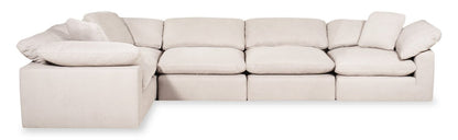 Canapé sectionnel modulaire Eclipse 5 pièces en tissu d'apparence lin avec coussins réversibles en couette et plumes - blanc lin