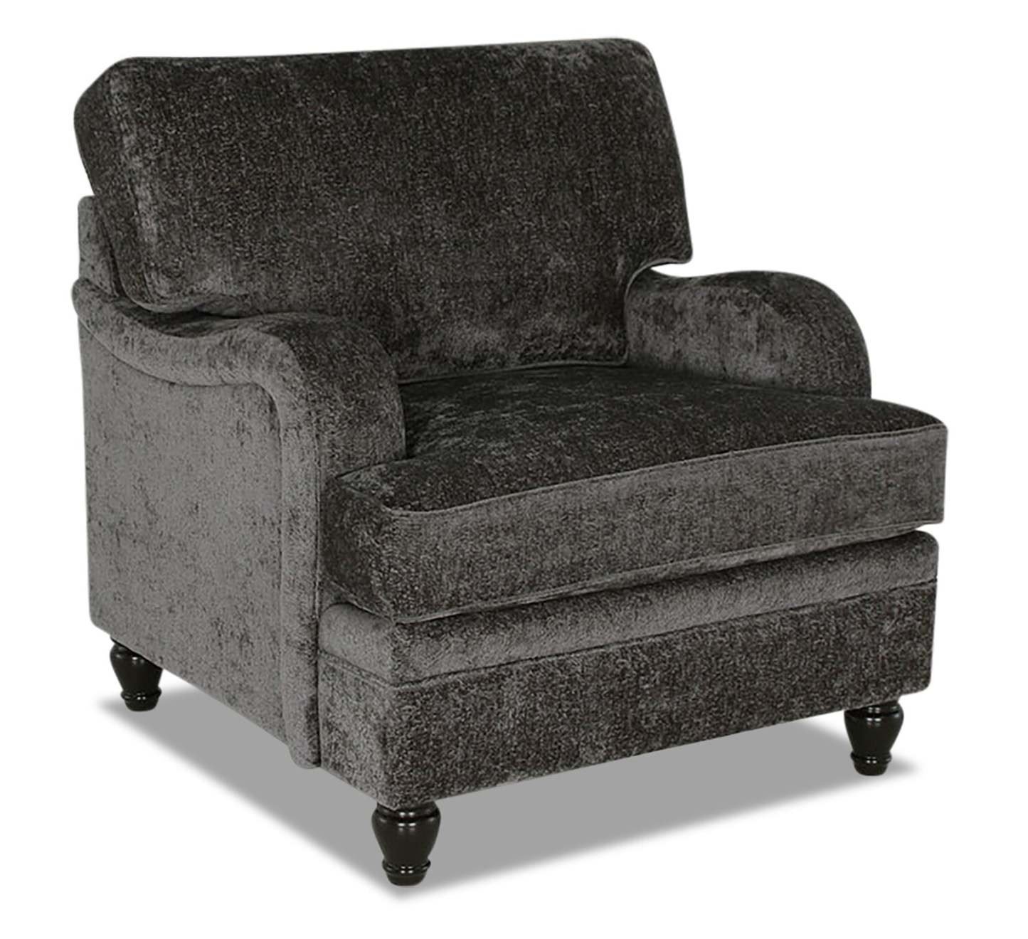 Fauteuil Bellmont de 38 po fabriqué au Canada en tissu de chenille avec pattes en bois - gris anthracite