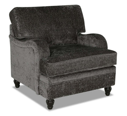 Fauteuil Bellmont de 38 po fabriqué au Canada en tissu de chenille avec pattes en bois - gris anthracite