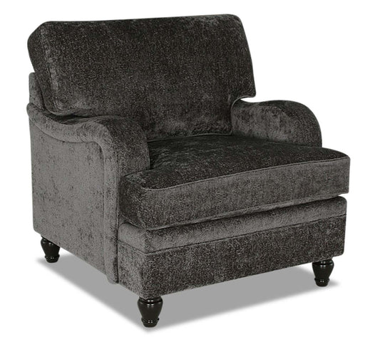 Fauteuil Bellmont de 38 po fabriqué au Canada en tissu de chenille avec pattes en bois - gris anthracite