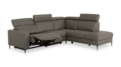 Sofa sectionnel de droite à inclinaison électrique Valentino 3 pièces en cuir véritable avec appuie-têtes réglables - gris