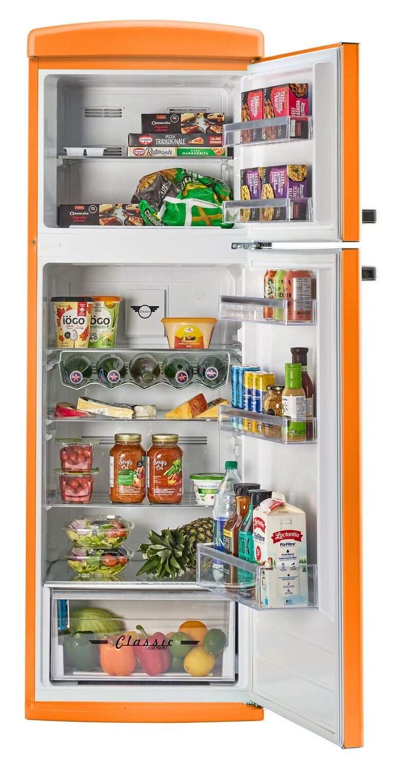 Réfrigérateur Classic Rétro d'Unique de 24 po et de 11 pi3 à congélateur supérieur - orange creamsicle - UNQ-310L O TM