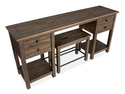 Edwin 64” Country Pine Sofa Table with Storage and Stool - Homestead Brown | Table de salon Edwin de 64 po en pin champêtre avec rangement et tabouret - brun champêtre