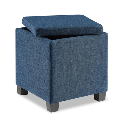 Ottawa 14.75 Square Fabric Storage Ottoman - Navy|Pouf de rangement carré Ottawa de 14,75 po en tissu - bleu marine