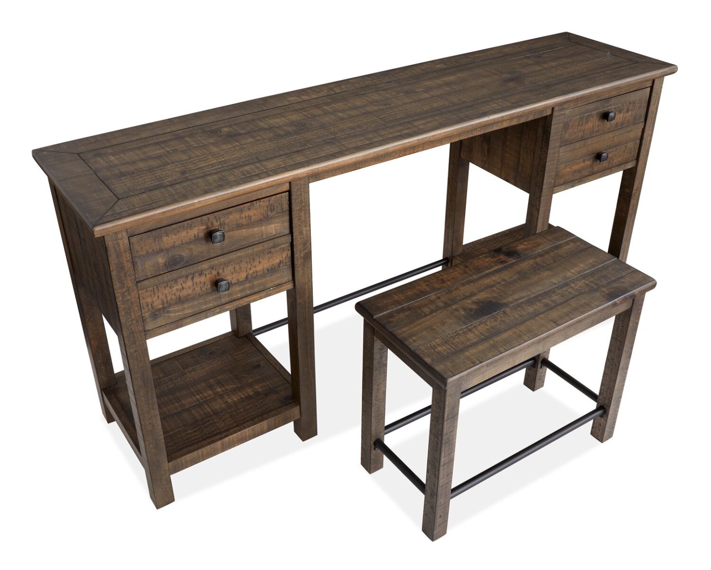 Edwin 64” Country Pine Sofa Table with Storage and Stool - Homestead Brown | Table de salon Edwin de 64 po en pin champêtre avec rangement et tabouret - brun champêtre