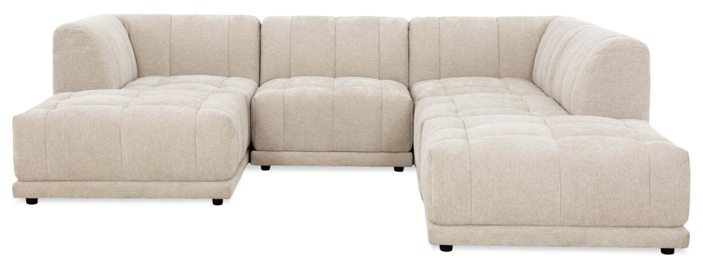 Canapé sectionnel modulaire Oaklyn Kort &amp; Co. 6 pièces en tissu avec poufs et coussins de siège capitonnés - beige