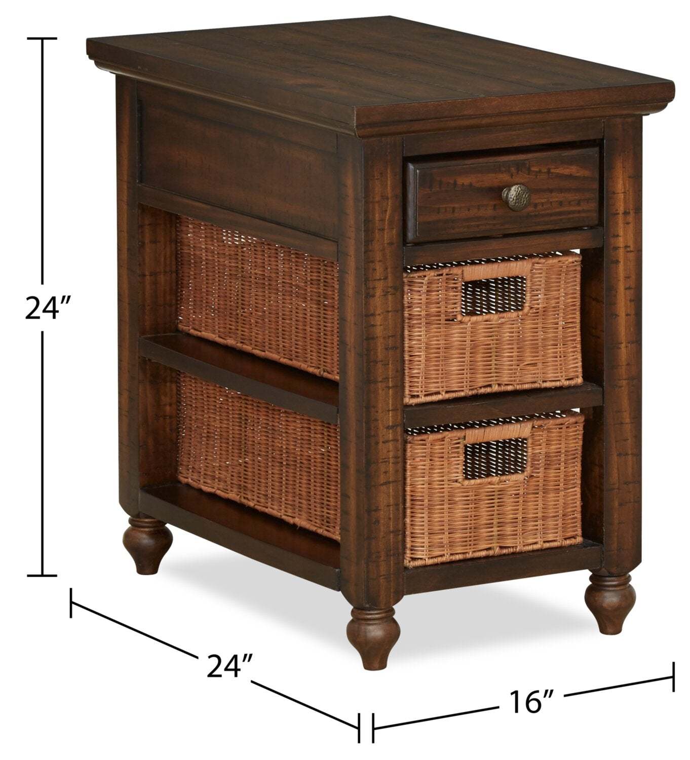 Cottage Lane 16 Rustic Chairside Table with Storage - Dark Brown Wood|Table de fauteuil rustique Cottage Lane de 16 po avec rangement - bois brun foncé