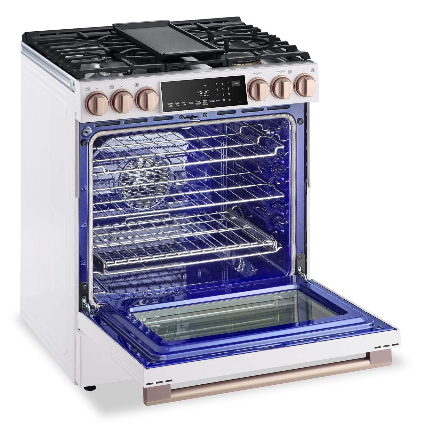 LG Studio 6,3 pi3 Cuisinière à gaz intelligente InstaViewMD avec friture à air - essence blanche - LSGS6338N | Cuisinière à gaz intelligente LG Studio de 6,3 pi3 avec hublot InstaViewMD et friture à air - essence blanche - LSGS6338N | LSGS6338