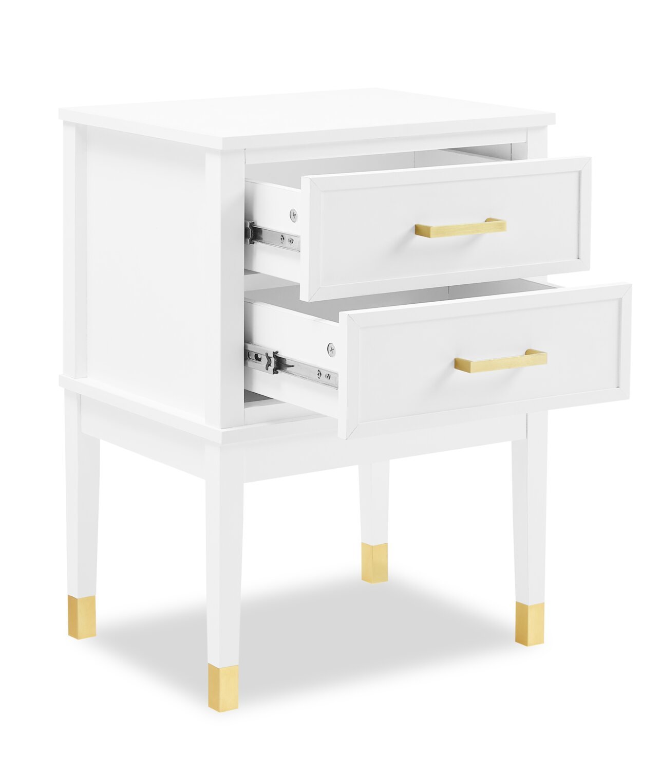 Table de chevet Alia à 2 tiroirs avec accents dorés, 18 L x 25,75 H - Blanc | Table de nuit Alia de 18 po (l) x 25,75 po (H) à 2 tiroirs avec touche dorée - blanche