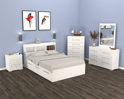 Ensemble de lit Riley Mates avec tête de lit bibliothèque pour enfants, fabriqué au Canada, blanc - pleine grandeur | Lit matelot Riley avec ensemble de tête de lit bibliothèque pour enfants, fabriqué au Canada, blanc - format lit double