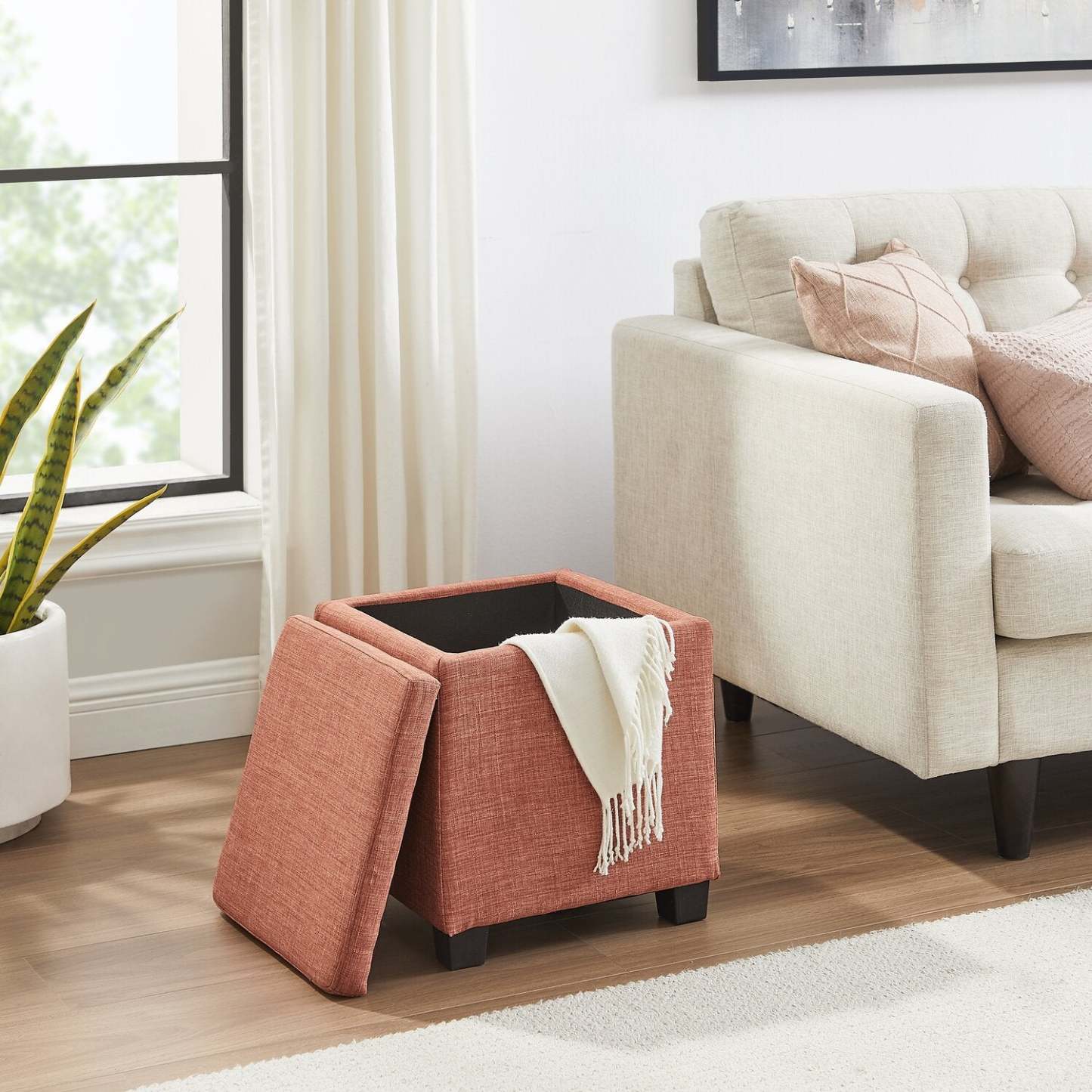 Halifax 14.75 Square Fabric Storage Ottoman - Orange|Pouf de rangement carré Halifax de 14,75 po en tissu - orange