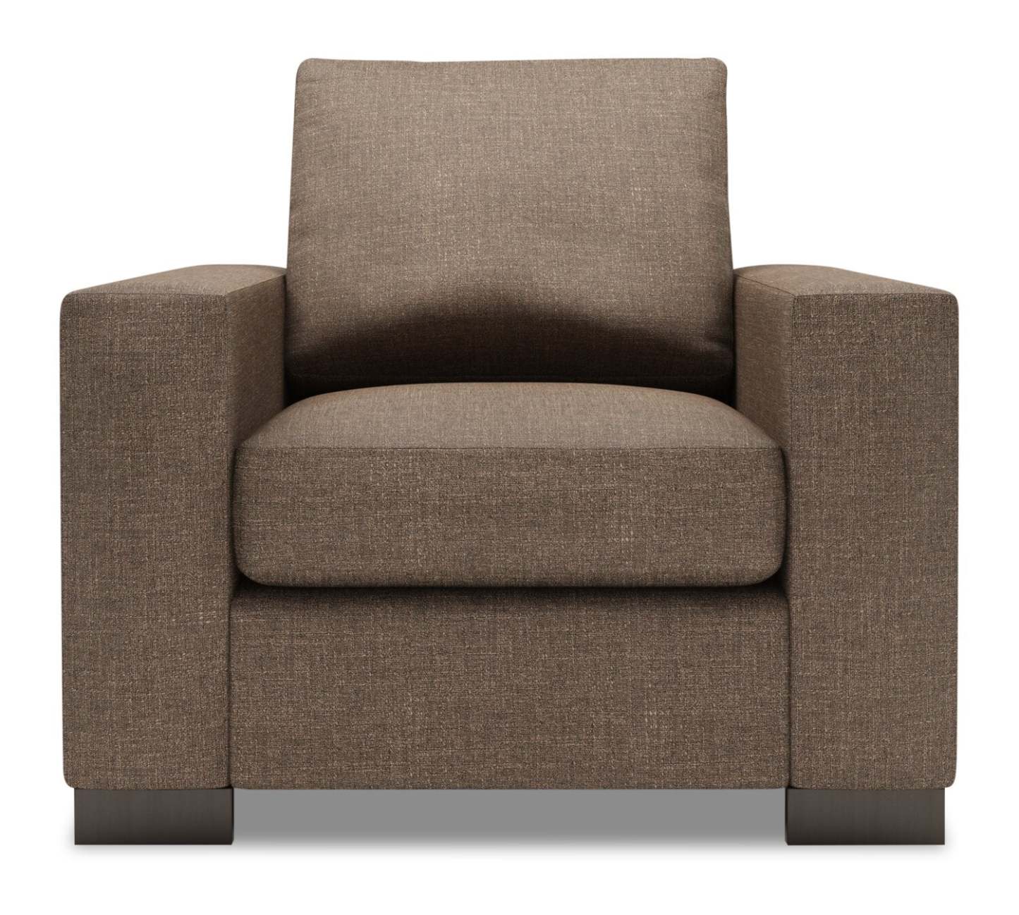 Fauteuil Track de Sofa Lab personnalisable de 38 po fabriqué au Canada en tissu d’apparence lin avec accoudoirs rectilignes - brun Luna Praline | TR302591